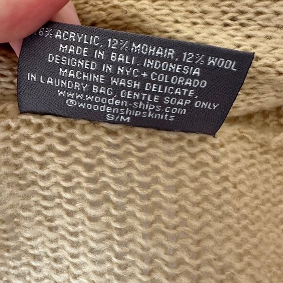 Wooden Ships Open Front Lightweight Cardigan Size S/M Tan Mohair Wool Blend - Picture 7 of 10